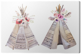 Handdrawn Watercolor Tribal Teepee, Isolated White - Boho Teepee Clipart (400x400), Png Download
