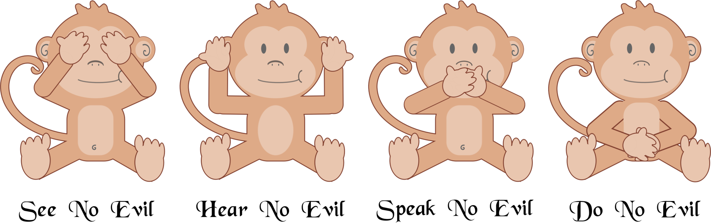 Three Wise Monkeys The Evil Monkey Computer Icons Drawing - Monkey Do No Evil (2386x750), Png Download