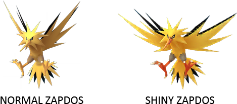 Normal Zapdos And Shiny Zapdos Pokemon Go - Pokemon Go Zapdos Shiny (555x241), Png Download