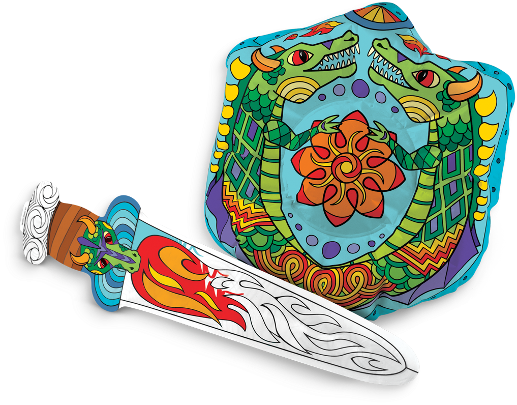 161 023 3d Colorables Dragon Shield And Sword O1 V=1523676974 - Coloring Book (1200x1200), Png Download