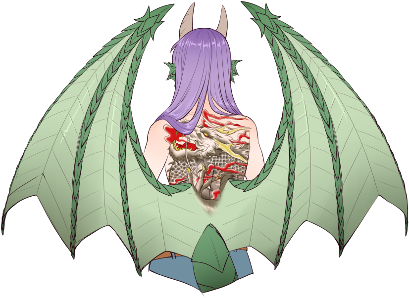 1girl Absurdres Animal Ears Back Tattoo Belt Blue Pants - Monster Girl Encyclopedia Dragon (850x604), Png Download