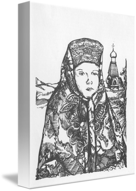 Woman Walking In Snow - Drawing (463x650), Png Download