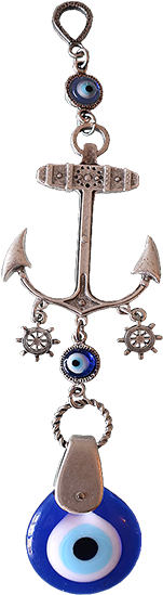 Ebsem Handmade Evil Eye Glass Charm Silver Plated Anchor - Silver (600x600), Png Download