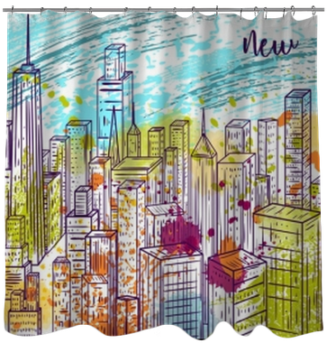 Vintage Colorful Hand Drawn City Landscape And Splashes - Poster (400x400), Png Download