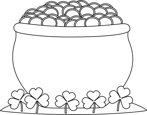 Picture Royalty Free Black And White Shamrocks Clip - Black And White Pot Of Gold Clipart (500x390), Png Download