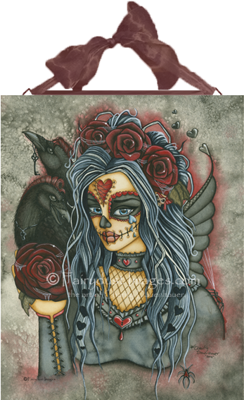 Day Of The Dead Fairy Ceramic Tile Plaque - Zuckerschädel-feenhaftes Gesicht Und Krähen 8 Papierteller (400x576), Png Download