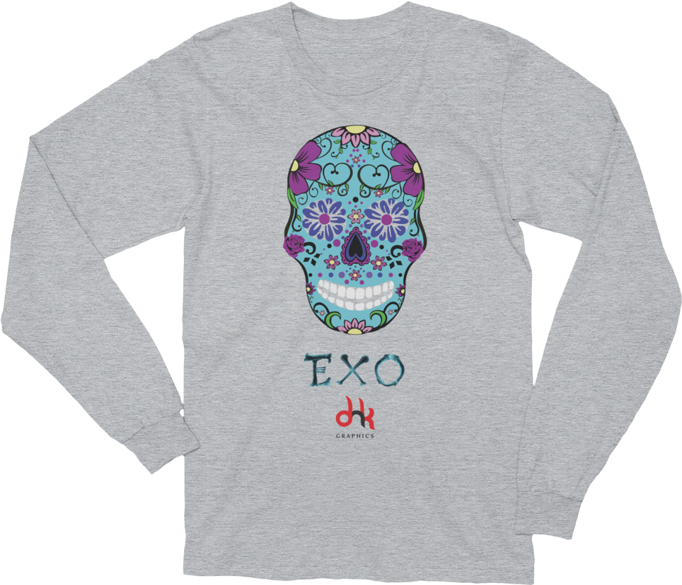 Sugar Skull Grey Longsleeve (1000x1000), Png Download