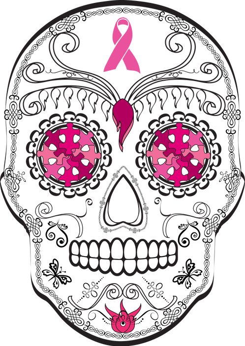 Beautiful And Soft - Breast Cancer Sugar Skull (498x704), Png Download