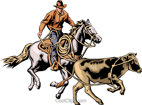 Cowboy & Steer Royalty Free Vector Clip Art Illustration - Ranching Free Clip Art (480x354), Png Download