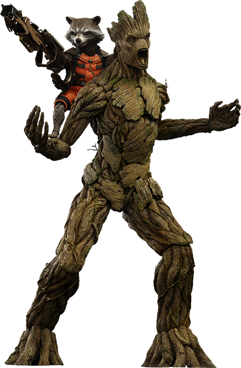 Hot Toys Rocket And Groot Sixth Scale Figure - Rocket And Groot Marvel Sixth Scale Figure Set (480x733), Png Download