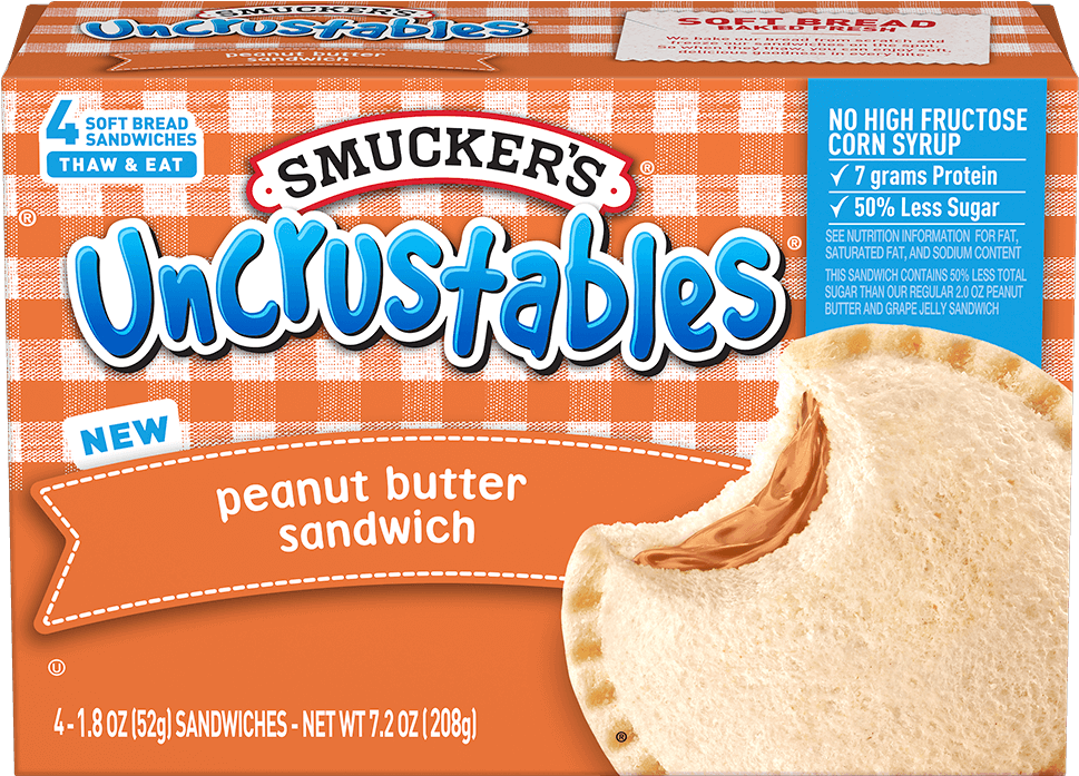 Uncrustables® Peanut Butter - Smuckers Uncrustables Sandwich, Reduced Sugar, Peanut (993x1200), Png Download
