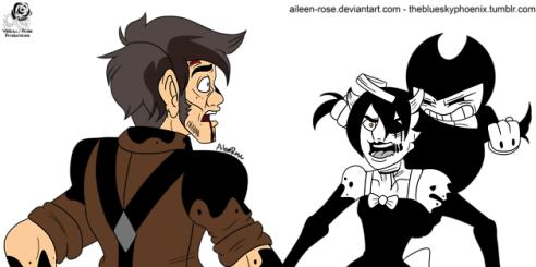 “henry Fighting Evil Alice With The Help Of Bendy” - Bendy And The Ink Machine Henry (500x247), Png Download