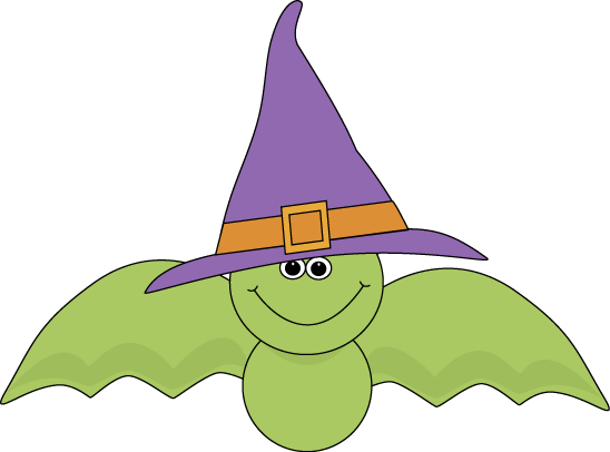 Green Bat Wearing Witch Hat - Clip Art (548x406), Png Download