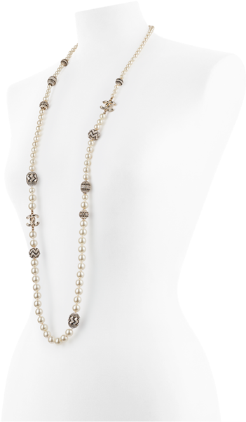 Long Glass Pearl Necklace With - Chain (846x1080), Png Download