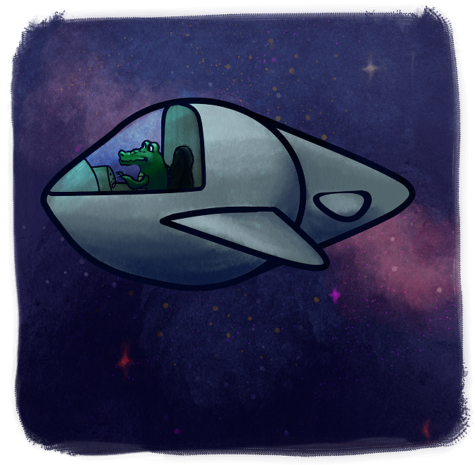 Crocodile In Space - Illustration (672x657), Png Download