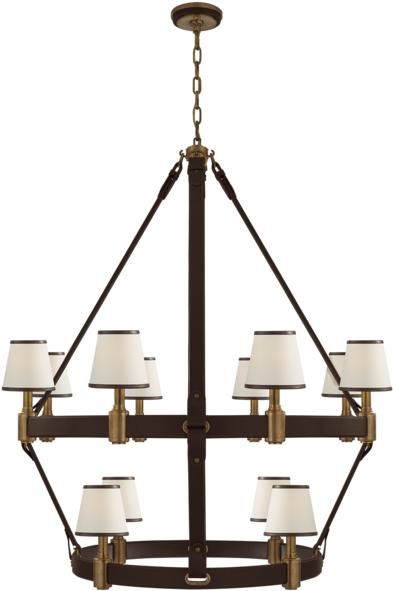 Riley Large Two Tier Chandelier Brass/chocolate Leather - Ralph Lauren Riley Chandelier (600x600), Png Download