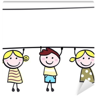 Cute Doodle Children Holding Blank Banner Sign Isolated - Kids Holding Banner Clipart (400x400), Png Download