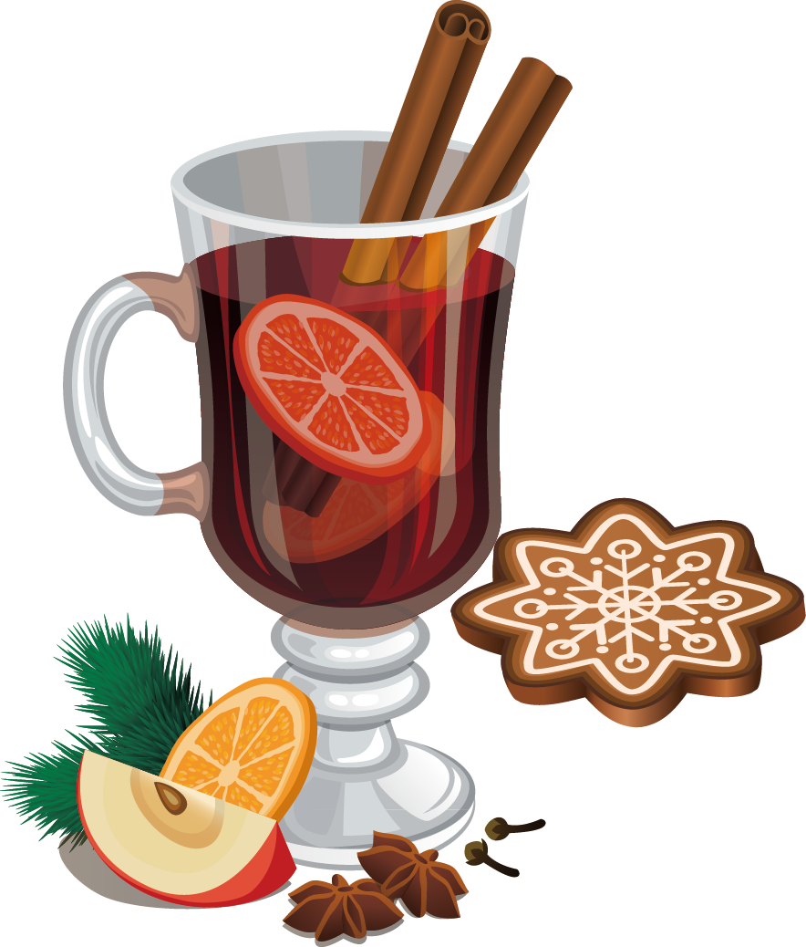 Mulled Wine Cocktail Cinnamon Roll Christmas Clip Art - Mulled Wine Illustration (884x1038), Png Download