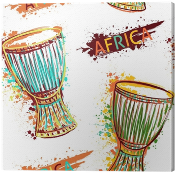 Seamless Pattern With African Drum Tam Tam And Splashes - Afrikanische Trommel Clipart (400x400), Png Download