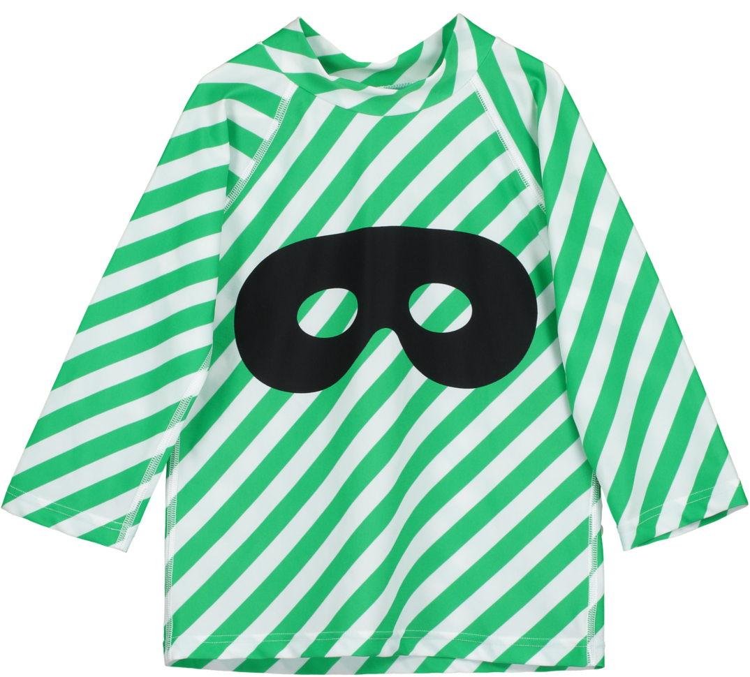 Beau Loves Green Diagonal Stripes Hero Mask Swim Top - Ramasjang Kluns Kjole Rosa Bolche Rød/hvid Stribet (1080x982), Png Download