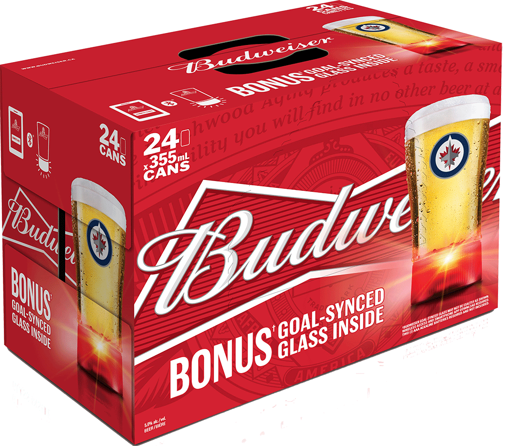 Budweiser Winnipeg Jets Pack With Red Light Goal-synced - Budweiser Beer, 30 Pack, 12 Fl Oz (1024x904), Png Download