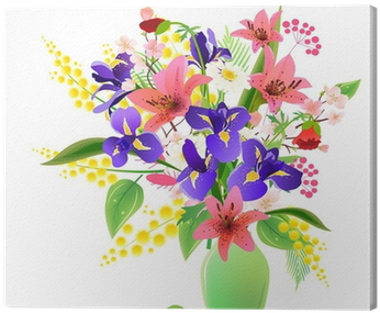 Bunch Of Irises, Lilies And Mimosa Canvas Print • Pixers® - Big Bunch Of Flowers (400x400), Png Download
