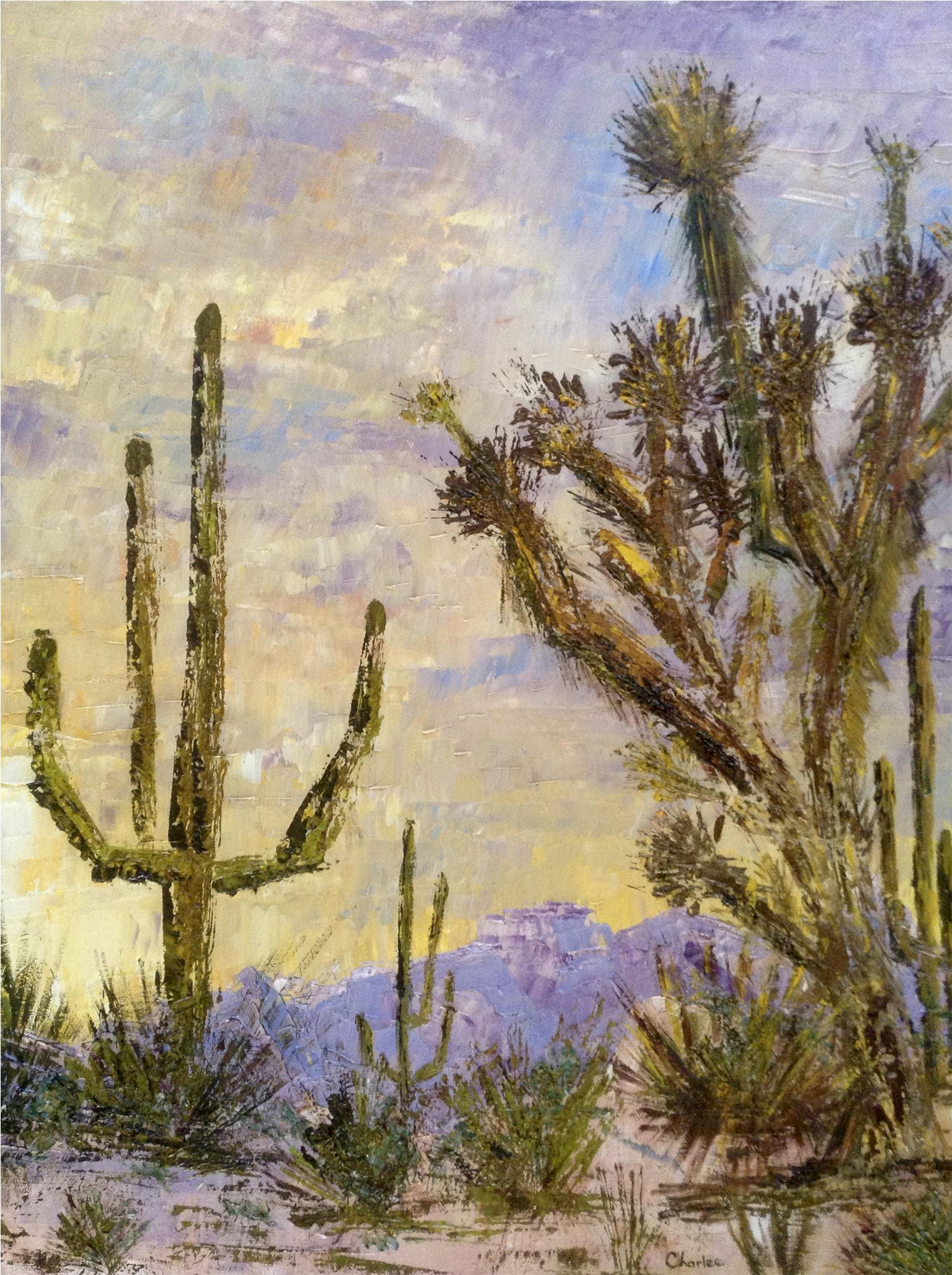 Charlee, Plate Knife Oil Painting Of A Desert Vista - Oil Painting (2048x2048), Png Download