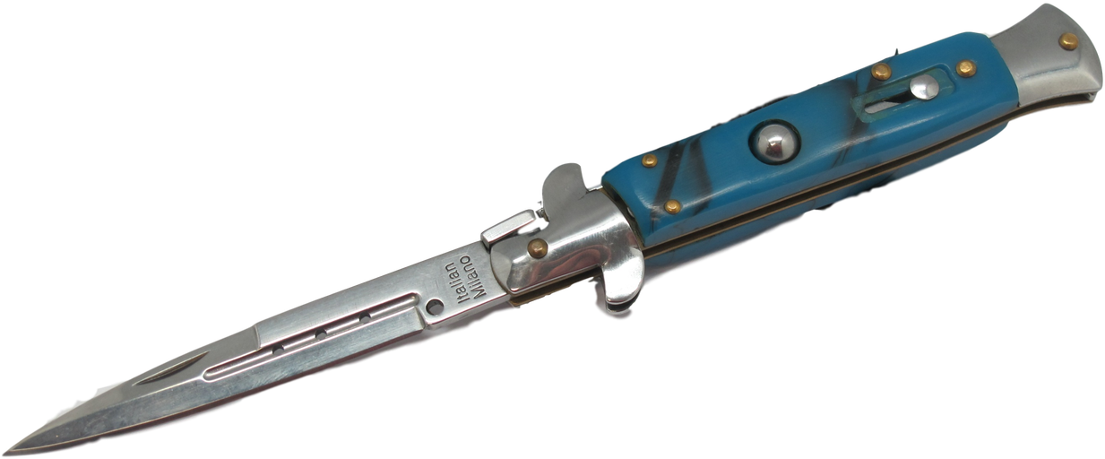 Classic Stiletto Switchblade With Blue Marble Handle - Switchblade Transparent (1280x718), Png Download