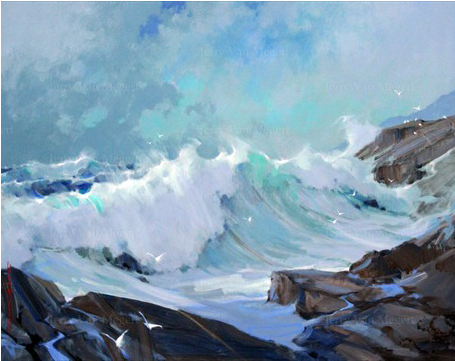 Aqua Wave, Pebble Beach - Painting (640x360), Png Download