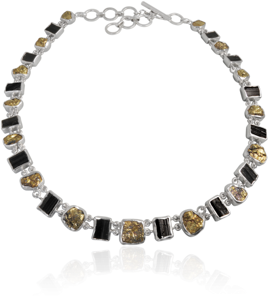 Black Tourmaline And Pyrite Silver Necklace - Hand Mangalsutra Designs (600x600), Png Download