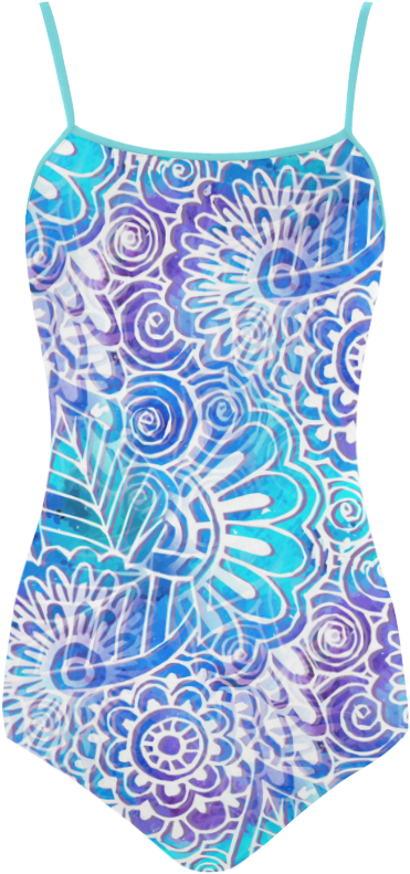 Boho Flower Doodle On Blue Watercolor Strap Swimsuit - Flower Doodle On Blue Watercolor Pillow Sham (1000x1000), Png Download