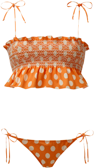 Selena Smocked Orange Polka Dot Bikini - Polka Dot (414x600), Png Download