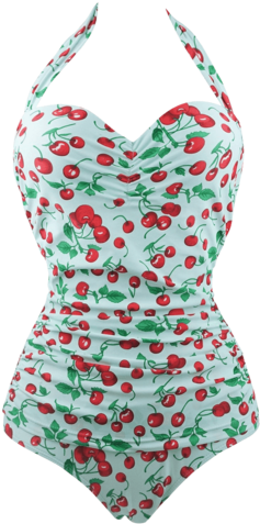 Cocoship 50s Retro Vintage Flora Print White Polka - One Piece Swimsuit Png (480x480), Png Download