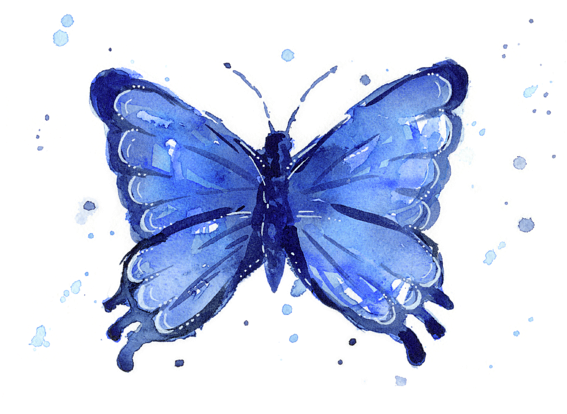 Butterfly Watercolor Blue By Olga Shvartsur - Butterflies Art Blue Watercolor (600x461), Png Download