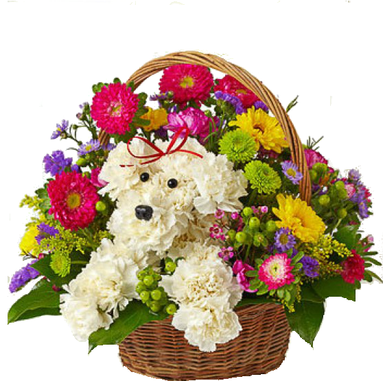 Bouquet - A-dog-able In A Basket - Flowers (600x600), Png Download