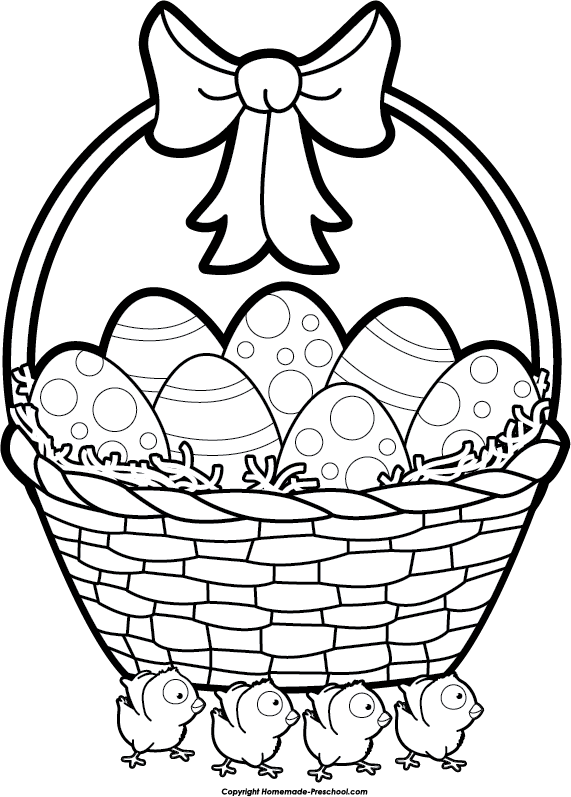 Clipart Easter Egg Basket Black And White - Easter Basket Clipart Black And White (571x797), Png Download