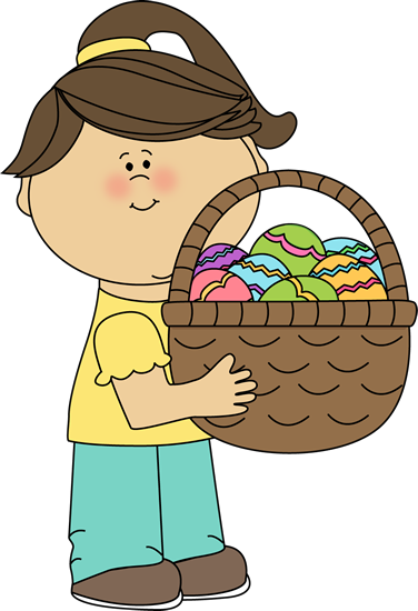 Girl Holding A Big Easter Basket - Girl Holding A Basket Clipart (376x550), Png Download