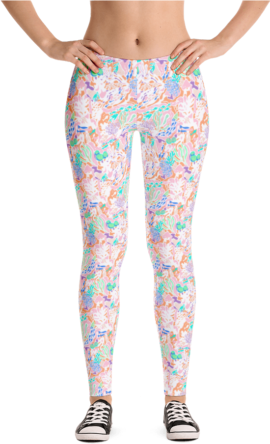 Coral Reef Orange Leggings - Happy Double Hooded Pied Frenchie Capri Leggings (1000x1000), Png Download