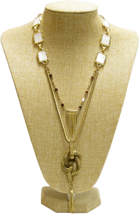 - Gold Necklace Long W/ White Shell - Mannequin (800x800), Png Download