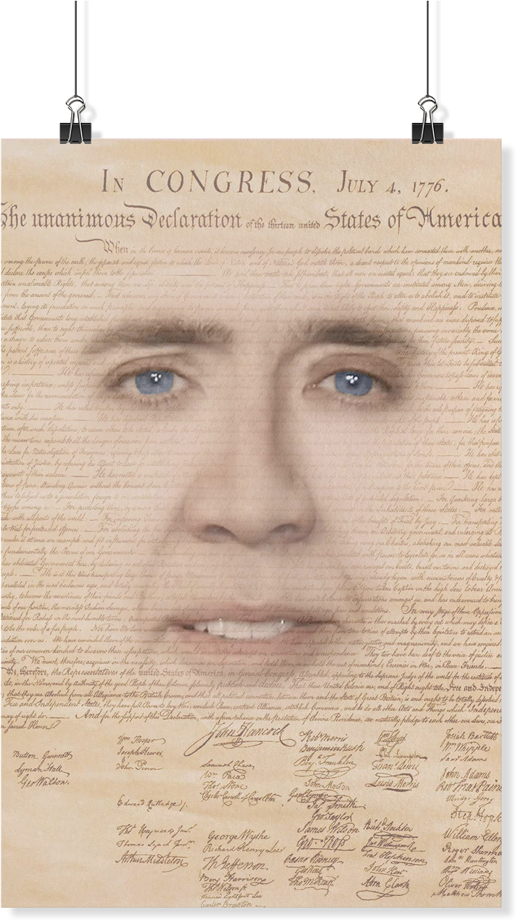 Nicolas Cage Declaration Of Independence Poster - 3d T Shirt Casual Tee Fashion Nicolas Cage Face Full (480x480), Png Download