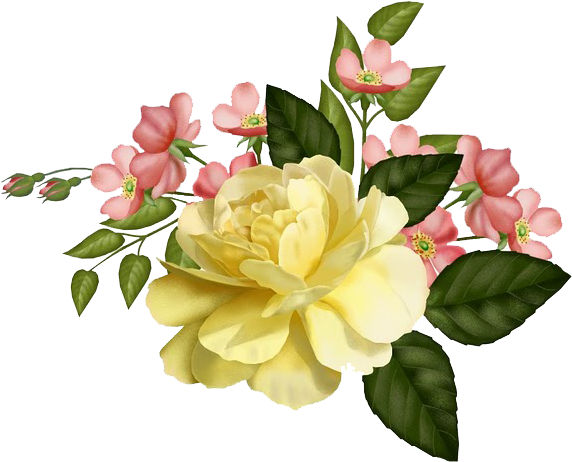 Flores Encontradas En La Web - Vintage Yellow And Pink Flowers (639x497), Png Download