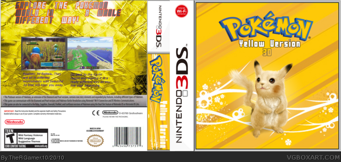 Pokemon Yellow 3d Box Art Cover - Top 50 Pokemon Colouring Book [book] (700x333), Png Download