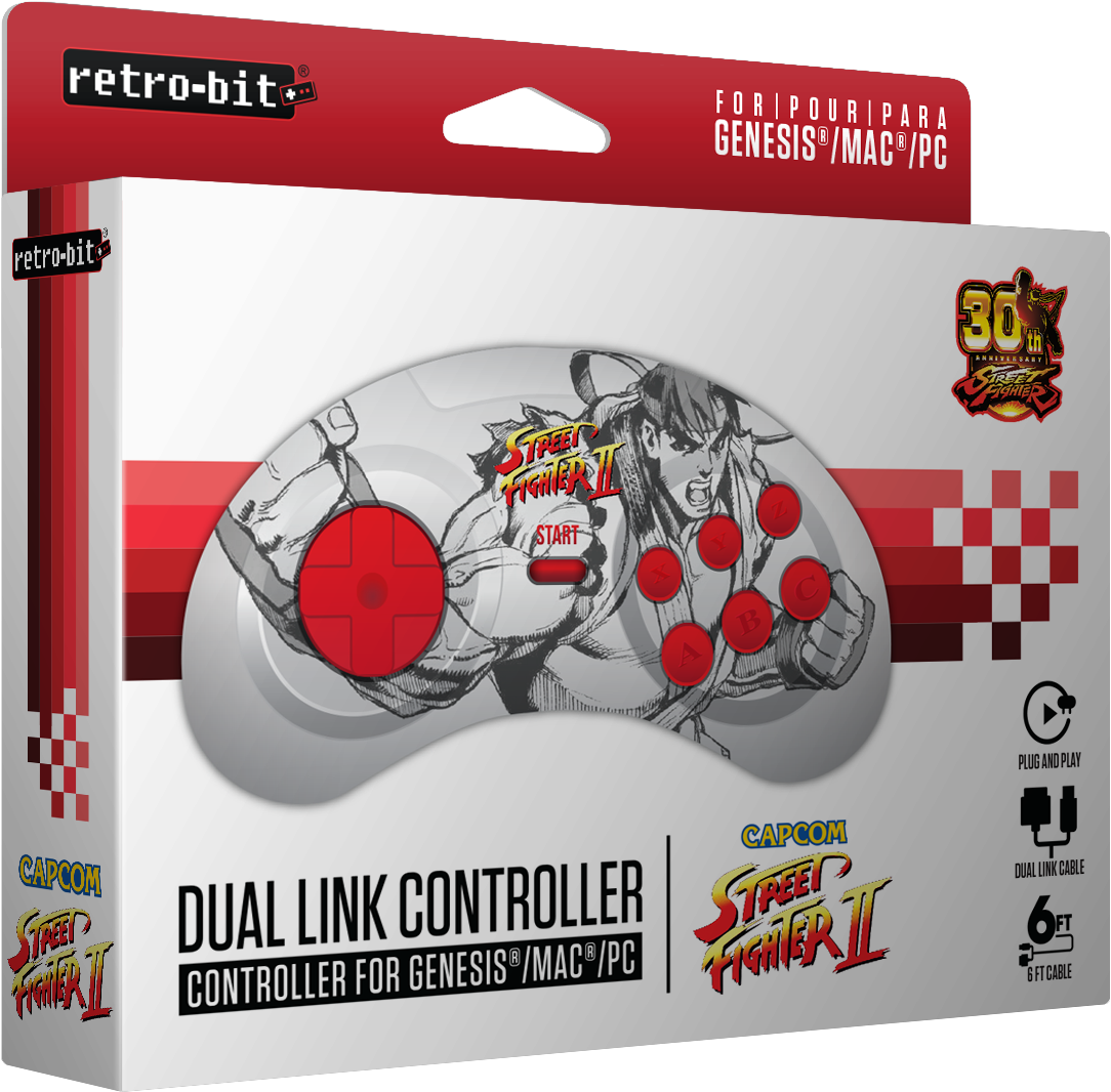 Retro-bit Street Fighter Ryu Sega Genesis Controller - Street Fighter (1500x1400), Png Download