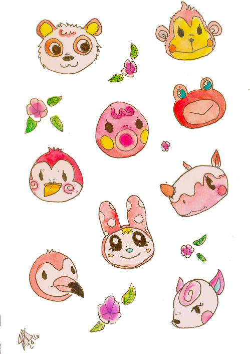 Some Transparent Pink And Blue Animal Crossing - Animal Crossing Watercolor (500x717), Png Download