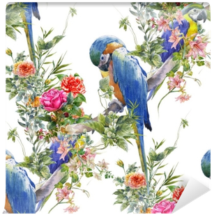 Watercolor Painting With Birds And Flowers, Seamless - Watercolor Painting (400x400), Png Download