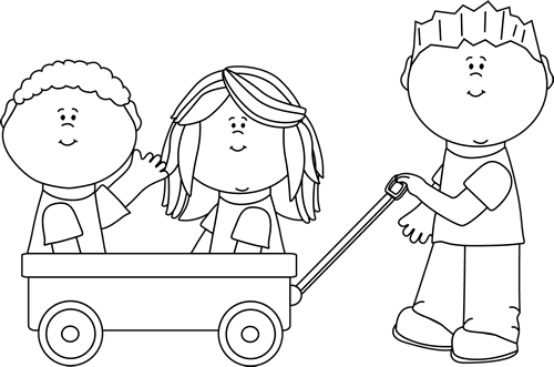 Black And White Kids With Wagon - Children Black And White (500x331), Png Download