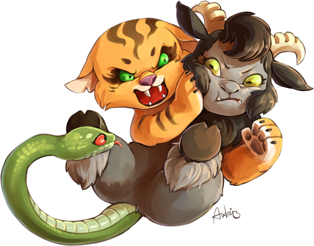 Audrarius, Chimera, Chimera Sisters, Cute, Multiple - Get Away For Me (1280x1023), Png Download