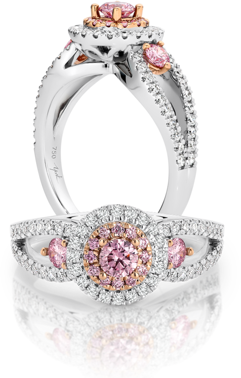 Round Argyle Pink And White Diamond Ring - Ring (800x786), Png Download
