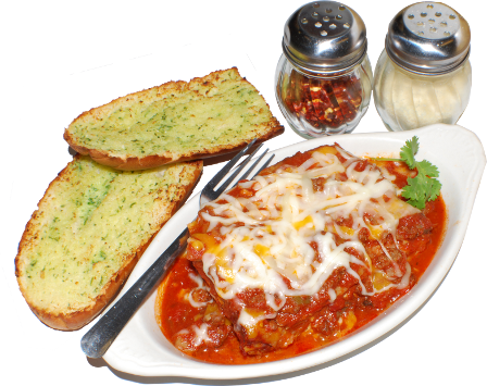 Lasagna - Garlic Bread (448x355), Png Download