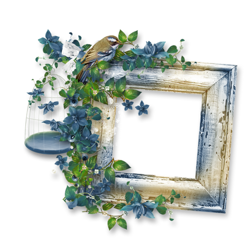 Square Frame Set In Blue Flowers - Png Transparent Corner Flowers (500x486), Png Download